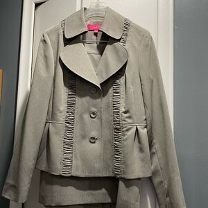 Nine & Co. Taupe Ruffle Detail Suit